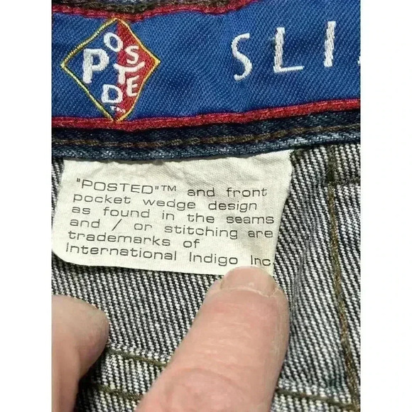 Posted Dark Blue Slim Straight Leg High Rise Jeans Sz 3/4 Waist 27 Wedge Pockets - Picture 7 of 11